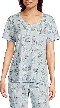 Vacay Toile Print Short Sleeve Scoop Neck Coordinating Sleep Top