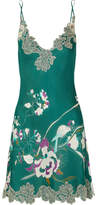 Thumbnail for your product : Carine Gilson Chantilly Lace-trimmed Printed Silk-satin Chemise