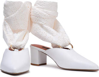 Mother of Pearl Amber Leather And Broderie Anglaise Mules