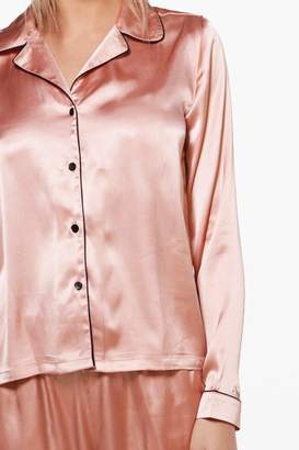 boohoo Satin PJ With Contrast Piping