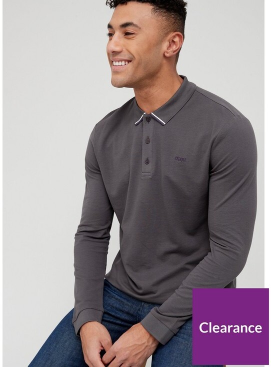 HUGO BOSS Donol Long Sleeve Polo Shirt - Charcoal - ShopStyle