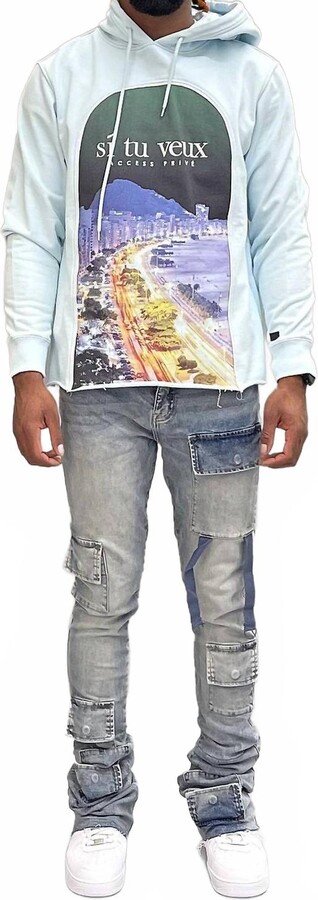 SI TU VEUX Gunner Stacked Jeans In Light Indigo Wash
