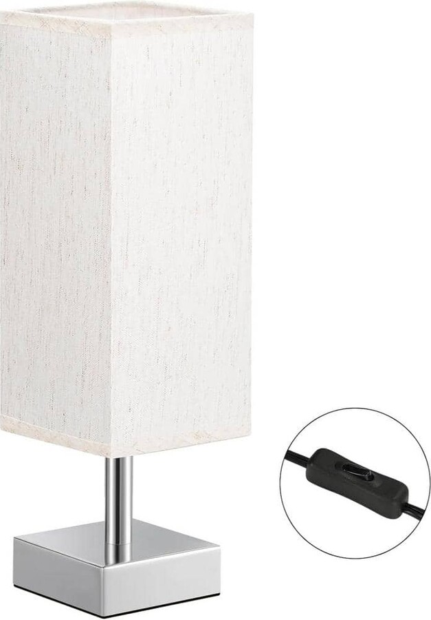 EKIEUDL 13.23 in. Minimalist Nightstand Small Table & Bedside Lamp with Cream Shade & Silver Base for Kids Room & Dorm