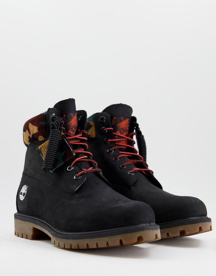 Timberland 6 Inch Premium Rubber Cup boots in black with camo - ShopStyle
