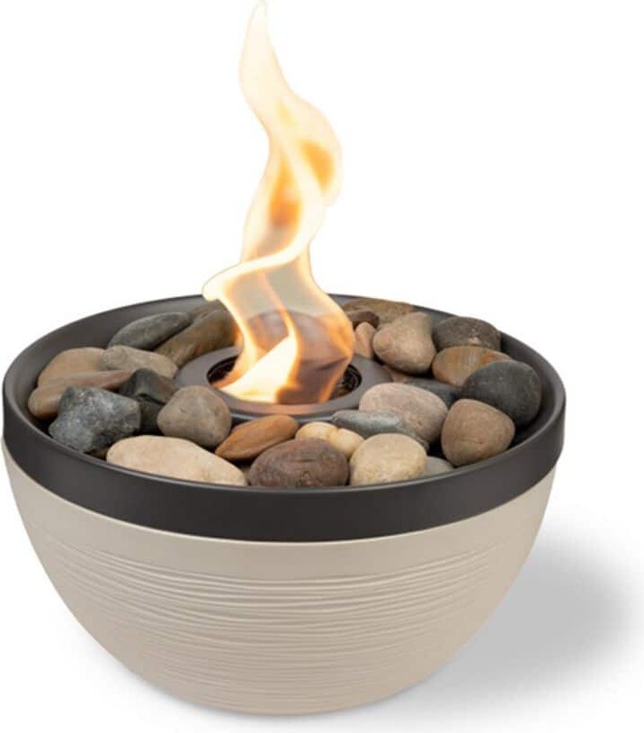 Sterno CandleLamp Medium Tabletop Firepit Cocoa and Sand with Dark Brown Lid and Varying Shades of Brown Stones