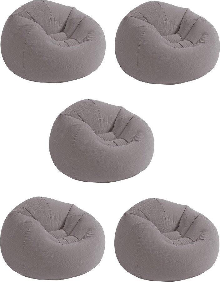 Intex Inflatable Contoured Corduroy Beanless Bag Lounge Chair, Gray (5 Pack)