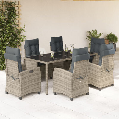 Rosecliff Heights 7 Piece Patio Dining Set With Cushions Gray Poly Rattan