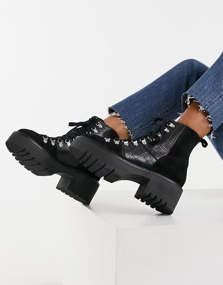 ASOS DESIGN Alison premium suede hiker boots in black