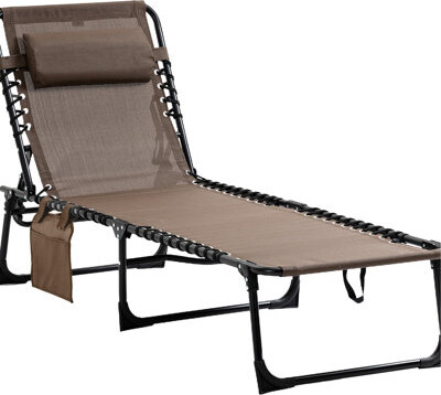 Canora Grey Garden Reclining Sun Chair Portable Folding Camping Cot. Adjustable  Removable Pillow Brown For Patio Beach Cot Lounger. Adjustable Pillow Remova