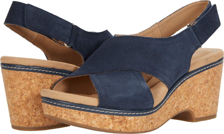 clarks blue wedges