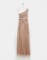 Thumbnail for your product : Maya one shoulder embellished maxi dress in taupe blush