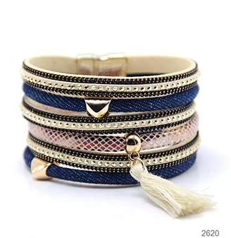 Mb M&B Hot Denim Multi-Layered Cuff Bracelet with Gold Accents and Magnetic Closure (Navy and Gold)