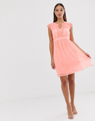 Naf Naf romantic pastel soft mesh dress in empire still with lace