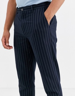 ONLY & SONS slim fit cropped chalk stripe pants in navy