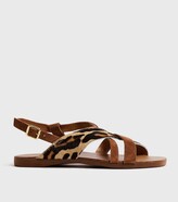 Thumbnail for your product : New Look Wide Fit Leather Leopard Print Strap Sandals