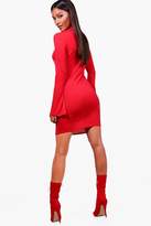 Thumbnail for your product : boohoo High Neck Flute Sleeve Bodycon Dress
