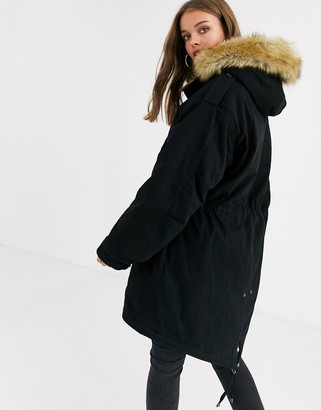 ASOS DESIGN DESIGN luxe parka with faux fur animal lining in black