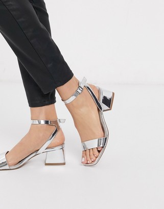 ASOS DESIGN Hocco block heeled sandals in silver - ShopStyle