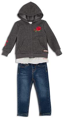 Hudson Girls' Embroidered Zip-Up Hoodie, Lace-Trim Tee & Dark-Wash Jeans - Baby