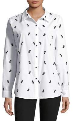 Karl Lagerfeld Paris Embroidered Cotton Button-Down Shirt