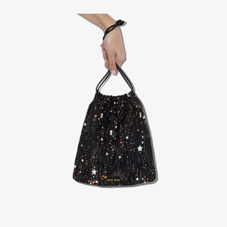 Miu Miu Black Star Print Drawstring Bag