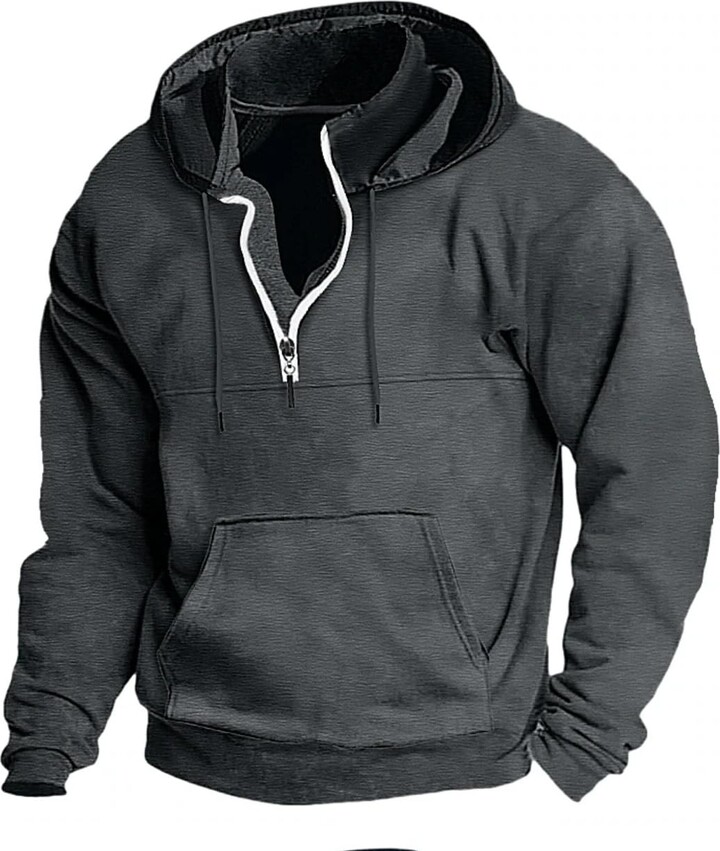 ZGHQHCDRH Men's Hoodie Sweatshirt Thick Fleece Lined Loose Fit Casual Jacket Fall Winter Wear Customizable Print Ready (dark gray