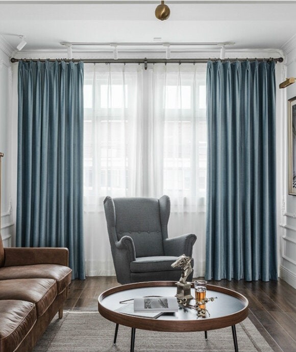 Pair Of Blue Mirage Velvet Curtains, Bedroom Living Room Custom Curtains