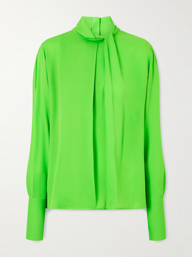 Tom Ford Cutout Draped Pleated Silk-georgette Blouse - Green