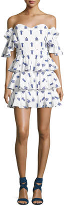 Caroline Constas Irene Ruffled Cotton Midi Dress, Blue