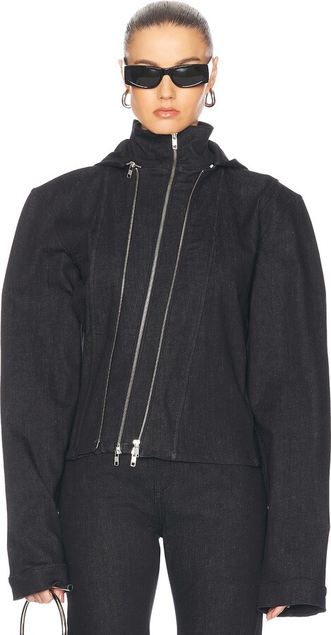 Jade Cropper Asymmetric Denim Jacket in Black