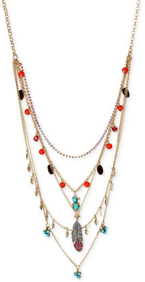 Betsey Johnson Gold-Tone Bead, Bird, and Feather Multi-Layer Necklace