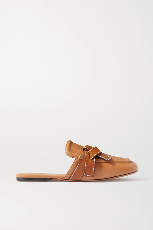 Loewe Gate Two-tone Topstitched Leather Slippers - Brown - ShopStyle Flats