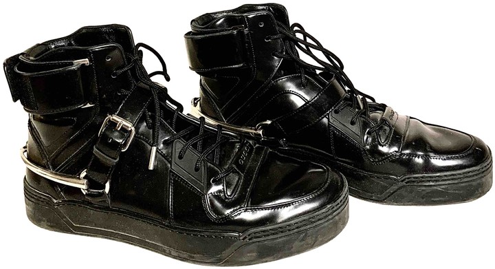 black patent leather trainers