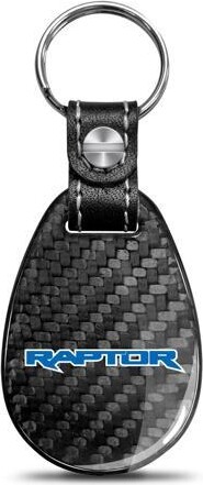 iPick Image, LLC Ford F1-50 Raptor in Blue Real Black Carbon Fiber with Leather Strap Large Tear Drop Key Chain