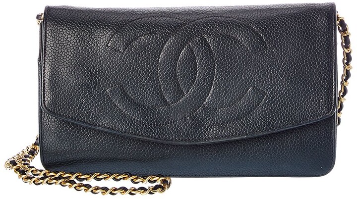 Chanel Dark Green Caviar Leather Cc Timeless Wallet On Chain