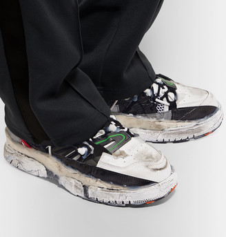 Maison Margiela Fusion Distressed Rubber-Trimmed Leather Sneakers