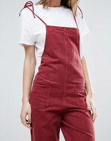 Thumbnail for your product : ASOS Tall ASOS TALL Denim Jumpsuit in Raspberry With Tie Straps