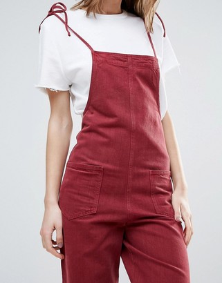 ASOS Tall ASOS TALL Denim Jumpsuit in Raspberry With Tie Straps