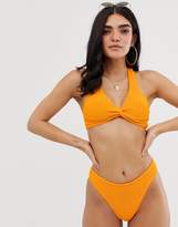 Thumbnail for your product : ASOS Design DESIGN crinkle high leg hipster bikini bottom in orange