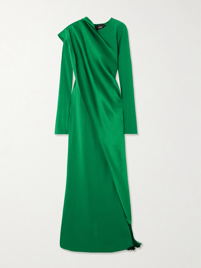 Taller Marmo Mounia Wrap-effect Fringed Crepe Gown - Green