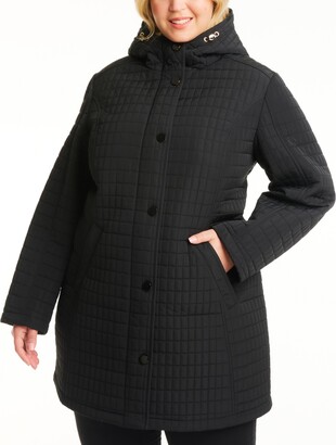 Jones New York Women's Plus Size Hooded Quilted Coat, Created for Macy's