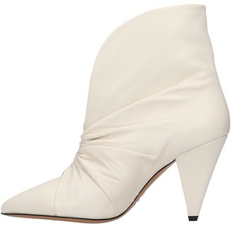 Isabel Marant Lasteen High Heels Ankle Boots In White Leather