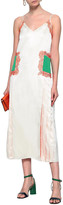 Thumbnail for your product : Tory Burch Appliqued Lace-trimmed Silk-satin Midi Dress