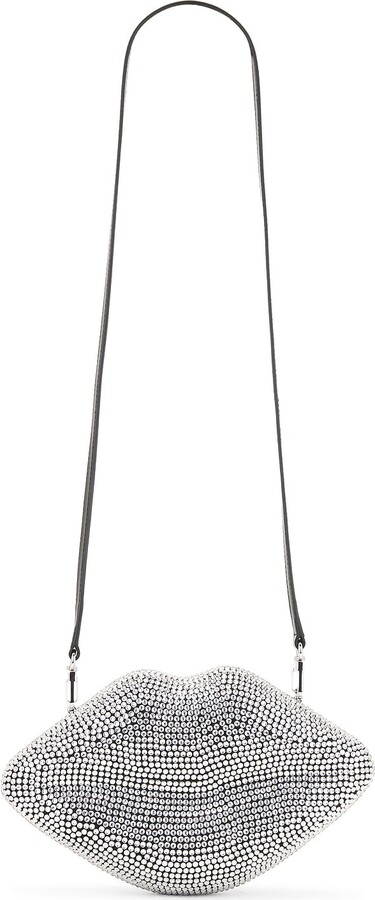 SIMONMILLER Crystal Lip Clutch in Black & Clear in Metallic Silver