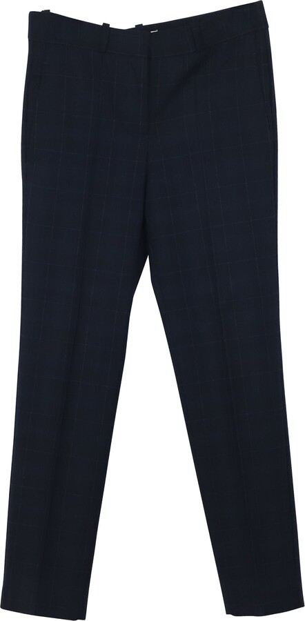 Windowpane Checked Slim Fit Pants in Navy Blue Polyester