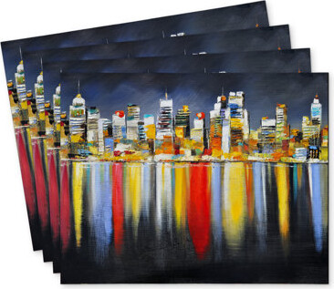 East Urban Home Cityscape Night Polyester Dreketi Set of 4 - Home Decor