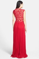 Thumbnail for your product : Tadashi Shoji Lace Inset Pleated Silk Chiffon Gown