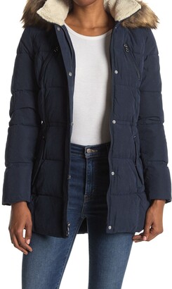 nautica faux fur hooded quilted jacket
