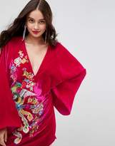 Thumbnail for your product : ASOS Embroidered Velvet Kimono Mini Dress