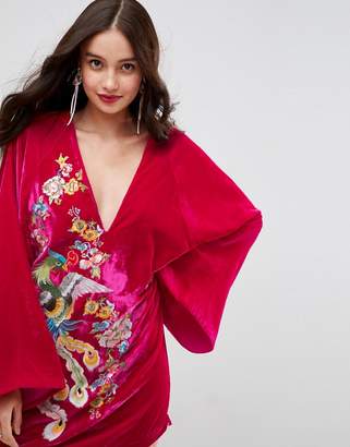 ASOS Embroidered Velvet Kimono Mini Dress
